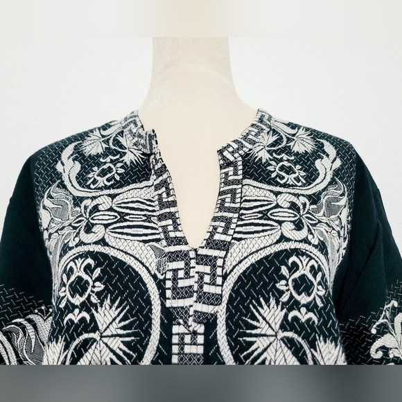 Vintage Giras Woven Embroidered UNISEX Green Pullover Greek Lounge Shirt Size L - Picture 3 of 10